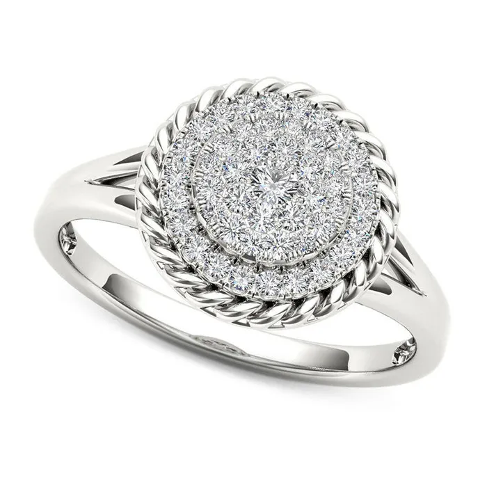 Goldia Rings 025 CT TW Composite Natural Diamond Rope Frame Split Shank Ring in Solid 10K White Gold Goldia Rings 025 CT TW Composite Natural Diamond Rope Frame Split Shank Ring in Solid 10K White Gold