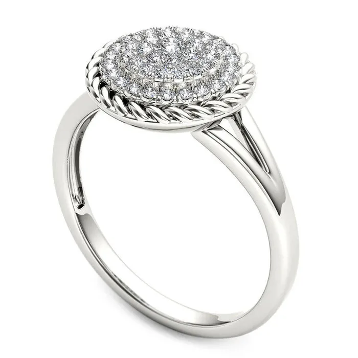 Goldia Rings 025 CT TW Composite Natural Diamond Rope Frame Split Shank Ring in Solid 10K White Gold Goldia Rings 025 CT TW Composite Natural Diamond Rope Frame Split Shank Ring in Solid 10K White Gold