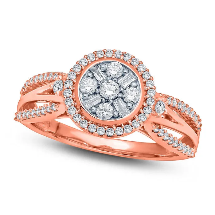 Goldia Rings 050 CT TW Composite Natural Diamond Frame MultiRow Split Shank Engagement Ring in Solid 10K Rose Gold Goldia Rings 050 CT TW Composite Natural Diamond Frame MultiRow Split Shank Engagement Ring in Solid 10K Rose Gold