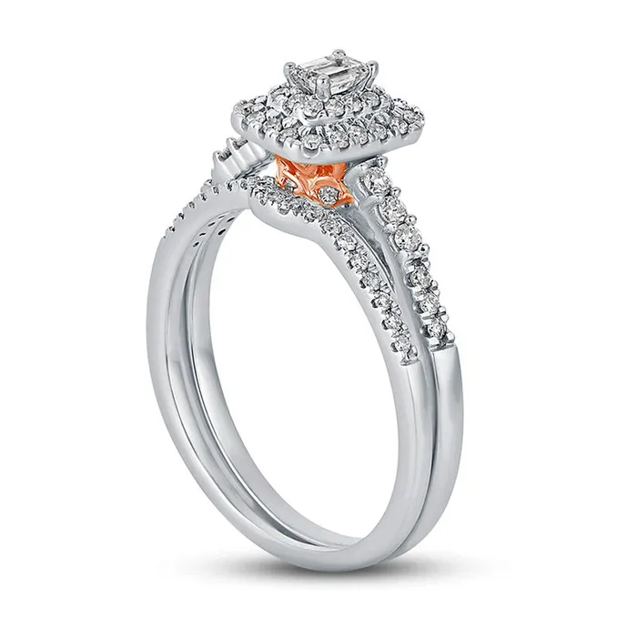 Goldia Rings 050 CT TW EmeraldCut Natural Diamond Frame Bridal Engagement Ring Set in Solid 10K White Gold Goldia Rings 050 CT TW EmeraldCut Natural Diamond Frame Bridal Engagement Ring Set in Solid 10K White Gold