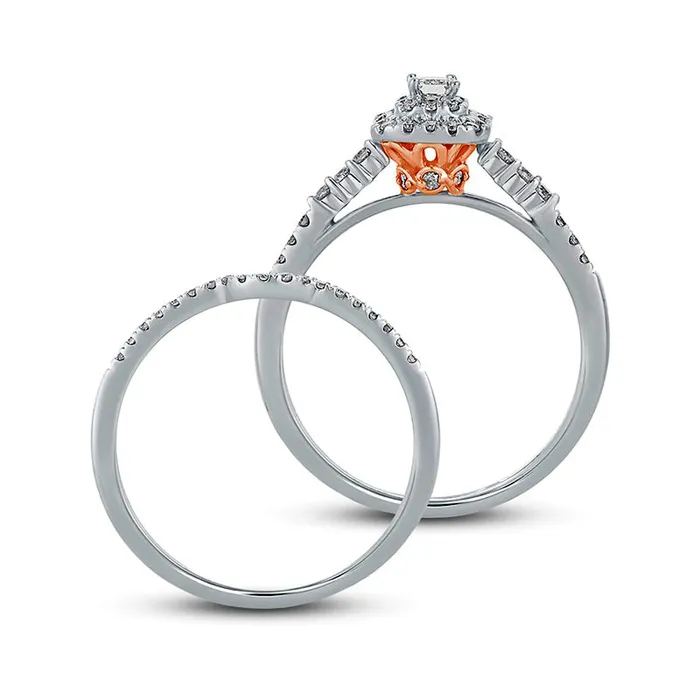 Goldia Rings 050 CT TW EmeraldCut Natural Diamond Frame Bridal Engagement Ring Set in Solid 10K White Gold Goldia Rings 050 CT TW EmeraldCut Natural Diamond Frame Bridal Engagement Ring Set in Solid 10K White Gold