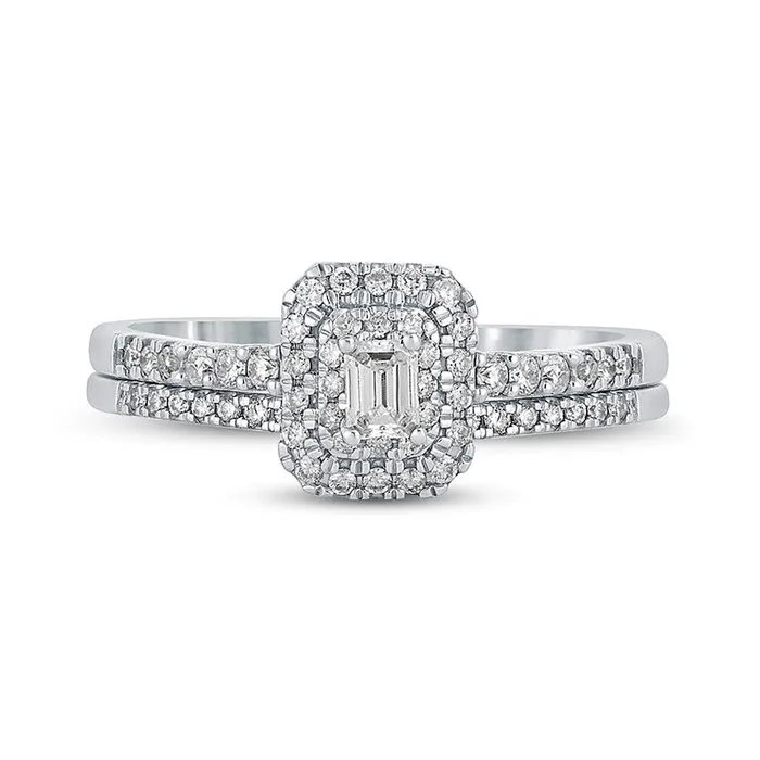 Goldia Rings 050 CT TW EmeraldCut Natural Diamond Frame Bridal Engagement Ring Set in Solid 10K White Gold Goldia Rings 050 CT TW EmeraldCut Natural Diamond Frame Bridal Engagement Ring Set in Solid 10K White Gold