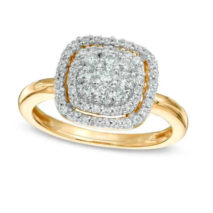 Goldia Rings 050 CT TW Natural Diamond Cluster Frame Ring in Solid 10K Yellow Gold Goldia Rings 050 CT TW Natural Diamond Cluster Frame Ring in Solid 10K Yellow Gold