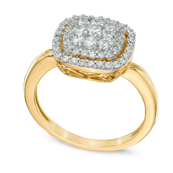 Goldia Rings 050 CT TW Natural Diamond Cluster Frame Ring in Solid 10K Yellow Gold Goldia Rings 050 CT TW Natural Diamond Cluster Frame Ring in Solid 10K Yellow Gold