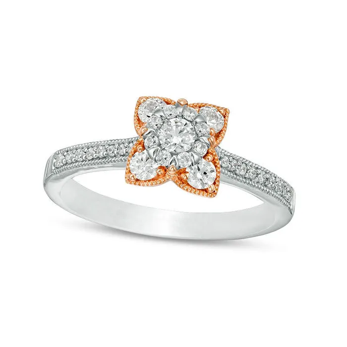 Goldia Rings 050 CT TW Natural Diamond Petal Frame Antique VintageStyle Engagement Ring in Solid 10K TwoTone Gold Goldia Rings 050 CT TW Natural Diamond Petal Frame Antique VintageStyle Engagement Ring in Solid 10K TwoTone Gold