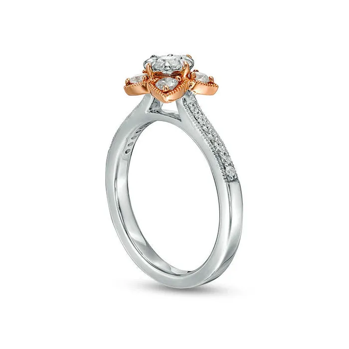 Goldia Rings 050 CT TW Natural Diamond Petal Frame Antique VintageStyle Engagement Ring in Solid 10K TwoTone Gold Goldia Rings 050 CT TW Natural Diamond Petal Frame Antique VintageStyle Engagement Ring in Solid 10K TwoTone Gold