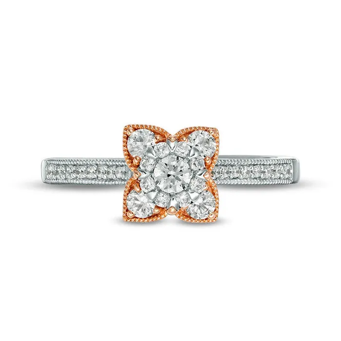 Goldia Rings 050 CT TW Natural Diamond Petal Frame Antique VintageStyle Engagement Ring in Solid 10K TwoTone Gold Goldia Rings 050 CT TW Natural Diamond Petal Frame Antique VintageStyle Engagement Ring in Solid 10K TwoTone Gold