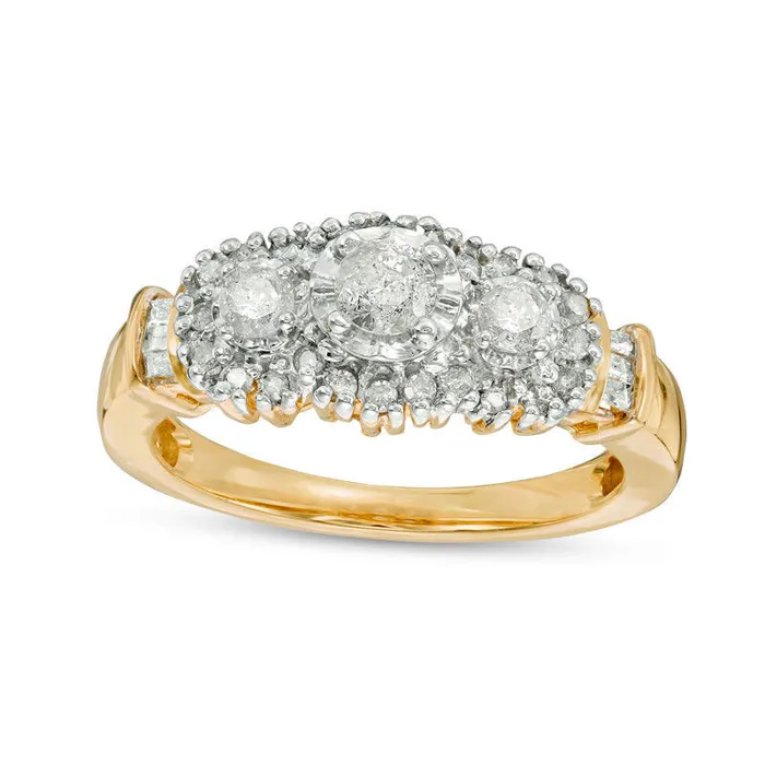 Goldia Rings 050 CT TW Natural Diamond Three Stone Frame Collar Engagement Ring in Solid 10K Yellow Gold Goldia Rings 050 CT TW Natural Diamond Three Stone Frame Collar Engagement Ring in Solid 10K Yellow Gold