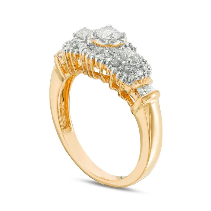 Goldia Rings 050 CT TW Natural Diamond Three Stone Frame Collar Engagement Ring in Solid 10K Yellow Gold Goldia Rings 050 CT TW Natural Diamond Three Stone Frame Collar Engagement Ring in Solid 10K Yellow Gold