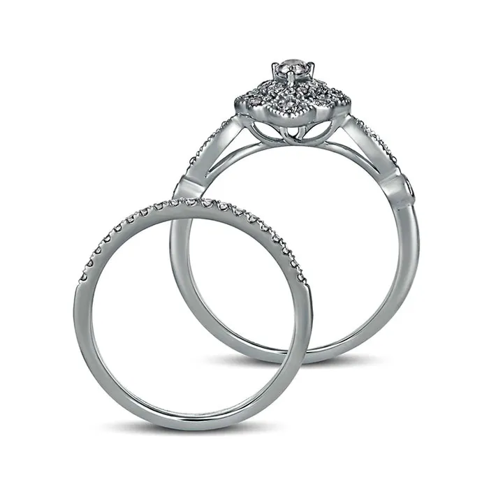Goldia Rings 063 CT TW PearShaped Natural Diamond Double Petal Frame Antique VintageStyle Bridal Engagement Ring Set in Solid 10K White Gold Goldia Rings 063 CT TW PearShaped Natural Diamond Double Petal Frame Antique VintageStyle Bridal Engagement Ring Set in Solid 10K White Gold