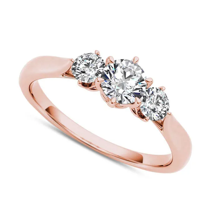 Goldia Rings 088 CT TW Natural Diamond Three Stone Engagement Ring in Solid 14K Rose Gold Goldia Rings 088 CT TW Natural Diamond Three Stone Engagement Ring in Solid 14K Rose Gold