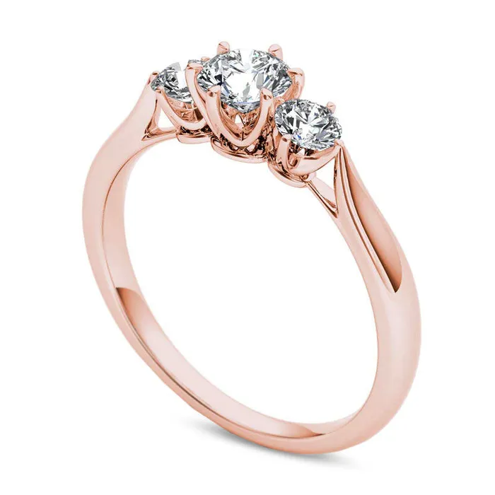 Goldia Rings 088 CT TW Natural Diamond Three Stone Engagement Ring in Solid 14K Rose Gold Goldia Rings 088 CT TW Natural Diamond Three Stone Engagement Ring in Solid 14K Rose Gold