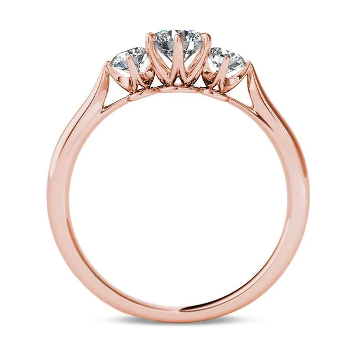Goldia Rings 088 CT TW Natural Diamond Three Stone Engagement Ring in Solid 14K Rose Gold Goldia Rings 088 CT TW Natural Diamond Three Stone Engagement Ring in Solid 14K Rose Gold