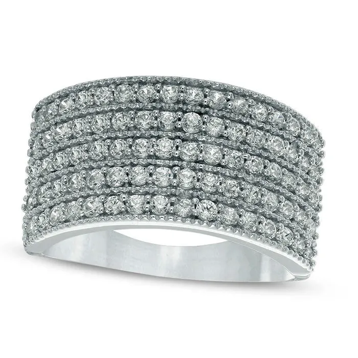Goldia Rings 10 CT TW Natural Diamond Five Row Anniversary Ring in Solid 10K White Gold Goldia Rings 10 CT TW Natural Diamond Five Row Anniversary Ring in Solid 10K White Gold