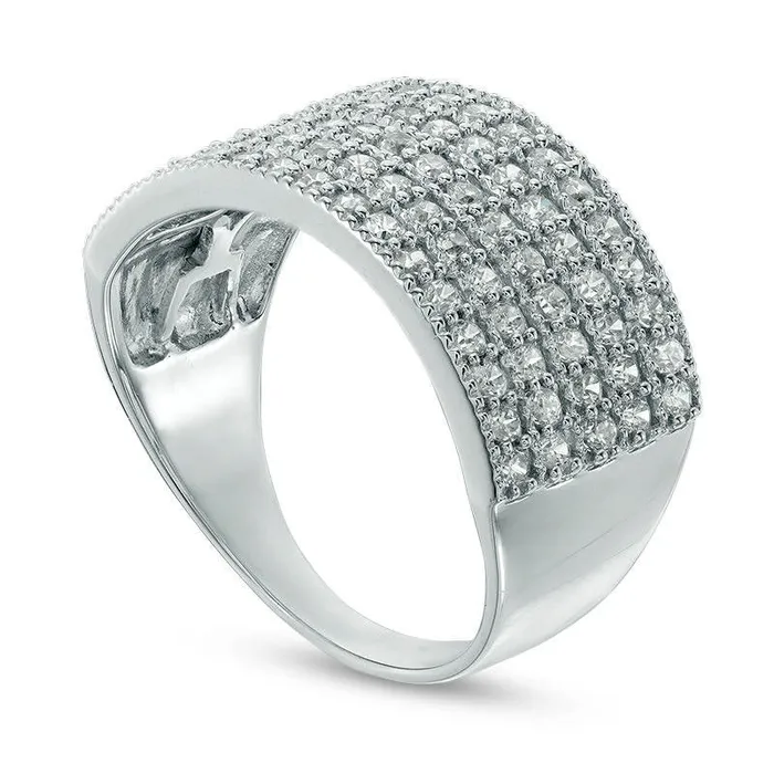 Goldia Rings 10 CT TW Natural Diamond Five Row Anniversary Ring in Solid 10K White Gold Goldia Rings 10 CT TW Natural Diamond Five Row Anniversary Ring in Solid 10K White Gold