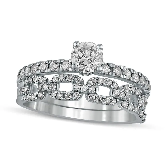 Goldia Rings 10 CT TW Natural Diamond Rolo Chain Link Bridal Engagement Ring Set in Solid 10K White Gold