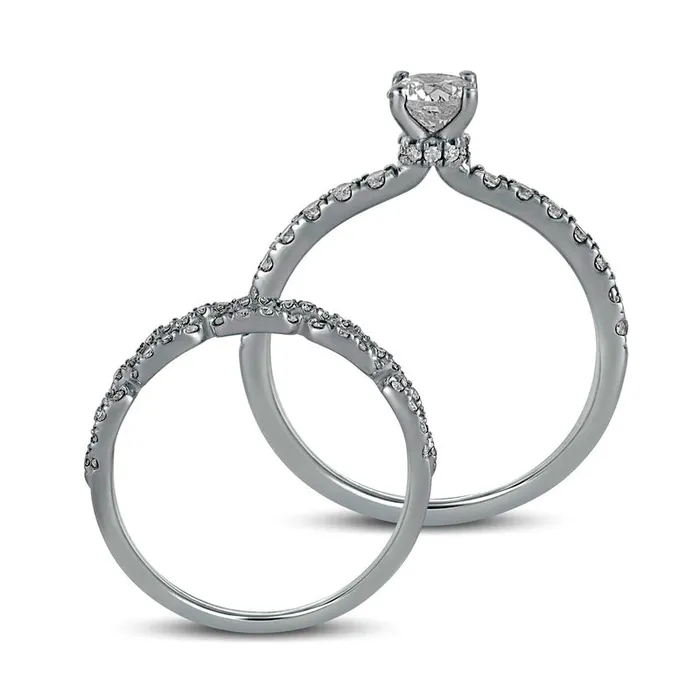 Goldia Rings 10 CT TW Natural Diamond Rolo Chain Link Bridal Engagement Ring Set in Solid 10K White Gold