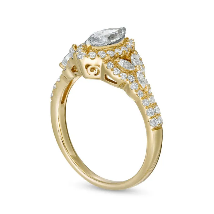 Goldia Rings 120 CT TW Marquise Natural Diamond Frame Floral Sides Engagement Ring in Solid 14K Gold ISI2