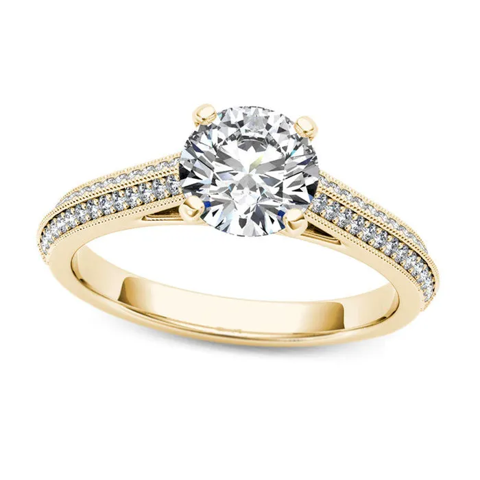 Goldia Rings 120 CT TW Natural Diamond Frame Double Row Antique VintageStyle Engagement Ring in Solid 14K Gold Goldia Rings 120 CT TW Natural Diamond Frame Double Row Antique VintageStyle Engagement Ring in Solid 14K Gold
