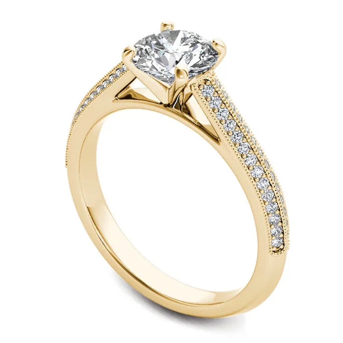 Goldia Rings 120 CT TW Natural Diamond Frame Double Row Antique VintageStyle Engagement Ring in Solid 14K Gold Goldia Rings 120 CT TW Natural Diamond Frame Double Row Antique VintageStyle Engagement Ring in Solid 14K Gold