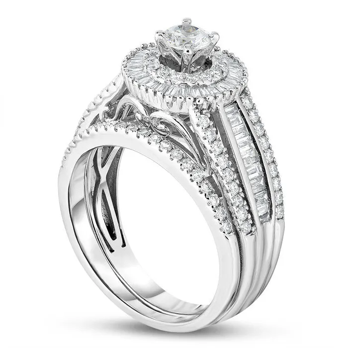 Goldia Rings 125 CT TW Natural Diamond Starburst Frame MultiRow Bridal Engagement Ring Set in Solid 14K White Gold Goldia Rings 125 CT TW Natural Diamond Starburst Frame MultiRow Bridal Engagement Ring Set in Solid 14K White Gold