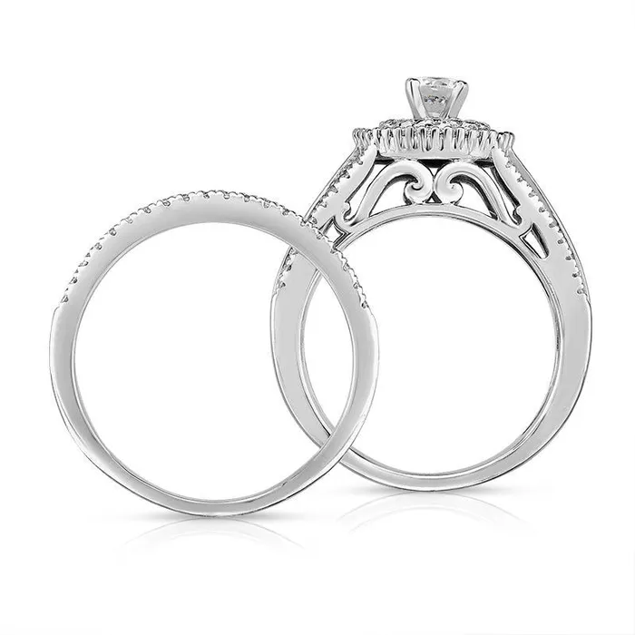Goldia Rings 125 CT TW Natural Diamond Starburst Frame MultiRow Bridal Engagement Ring Set in Solid 14K White Gold Goldia Rings 125 CT TW Natural Diamond Starburst Frame MultiRow Bridal Engagement Ring Set in Solid 14K White Gold