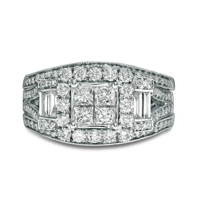 Goldia Rings 15 CT TW Quad PrincessCut Natural Diamond Frame Antique VintageStyle Collar Bridal Engagement Ring Set in Solid 10K White Gold Goldia Rings 15 CT TW Quad PrincessCut Natural Diamond Frame Antique VintageStyle Collar Bridal Engagement Ring Set in Solid 10K White Gold