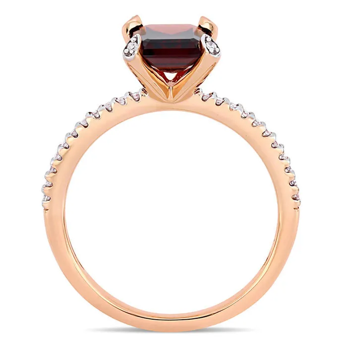 Goldia Rings EmeraldCut Garnet and 010 CT TW Natural Diamond Engagement Ring in Solid 10K Rose Gold