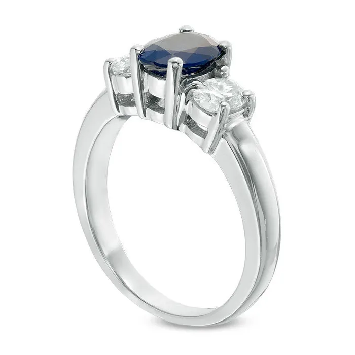 Goldia Rings Oval Blue Sapphire and 063 CT TW Oval Natural Diamond Three Stone Ring in Solid 14K White Gold Goldia Rings Oval Blue Sapphire and 063 CT TW Oval Natural Diamond Three Stone Ring in Solid 14K White Gold