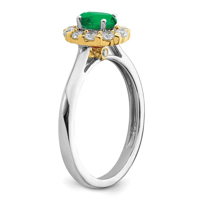Goldia Rings Solid 14k Twotone Simulated Emerald and CZ Halo Ring