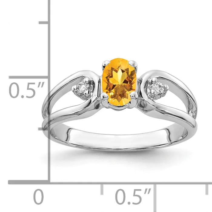 Goldia Rings Solid 14k White Gold 6x4mm Oval Simulated Citrine VS CZ Ring