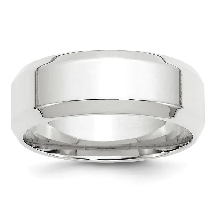 Goldia Rings Solid 14K White Gold 8mm Bevel Edge Comfort Fit MensWomens Wedding Band Ring Size 13