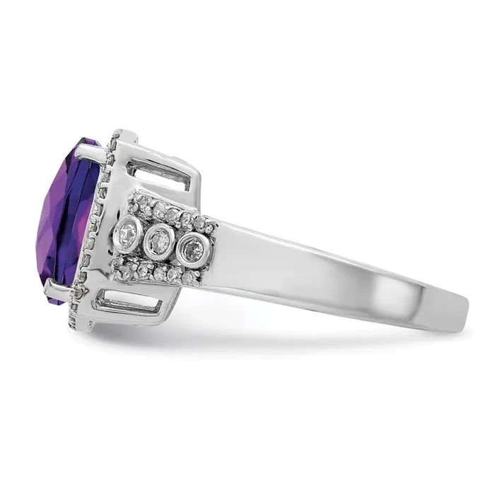 Goldia Rings Sterling Silver Rhodiumplated CheckerCut Amethyst u0026 Diamond Ring