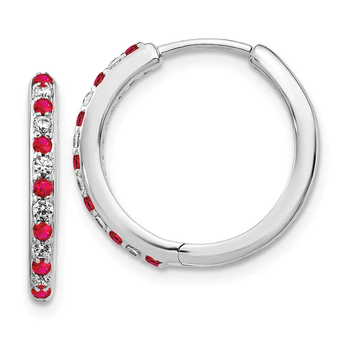 Goldia Solid 14k White Gold Simulated CZ and Ruby Hinged Hoop Earrings Earrings Goldia Solid 14k White Gold Simulated CZ and Ruby Hinged Hoop Earrings Earrings