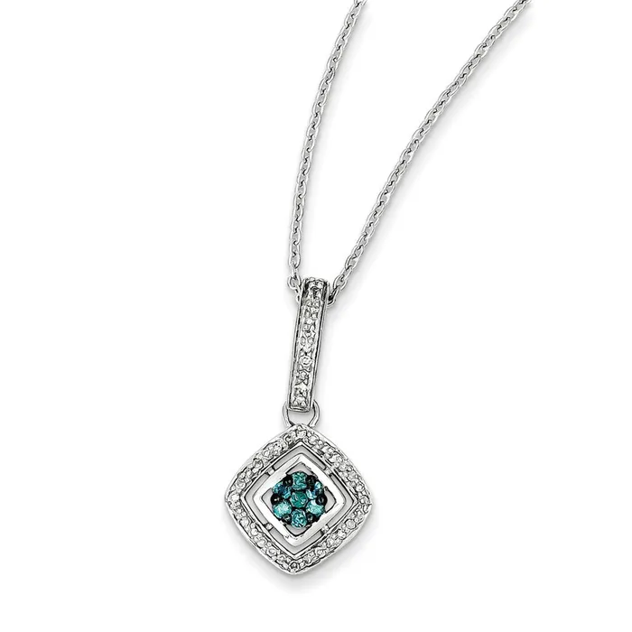Goldia Sterling Silver White u0026 Blue Diamond Pendant Necklaces