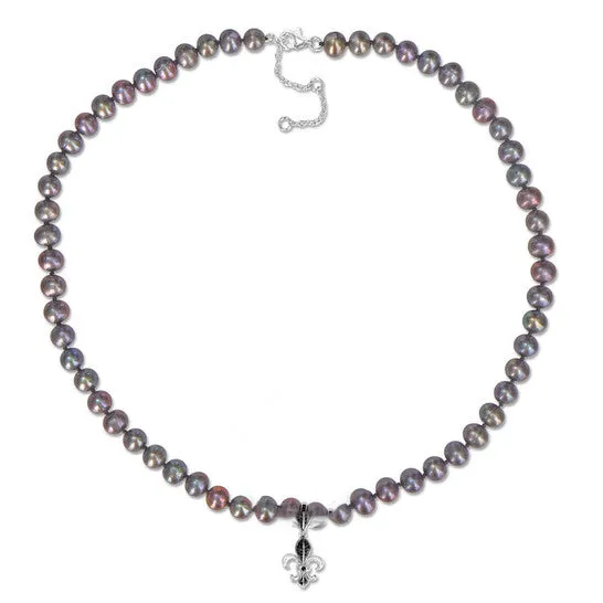 JMS always Necklaces Original Amour 775mm Cultured Freshwater Pearl and Black Diamond Accent Necklace with Large Lobster Clasp in Yellow Black Plated Sterling Silver JMS always Necklaces Original Amour 775mm Cultured Freshwater Pearl and Black Diamond Accent Necklace with Large Lobster Clasp in Yellow Black Plated Sterling Silver