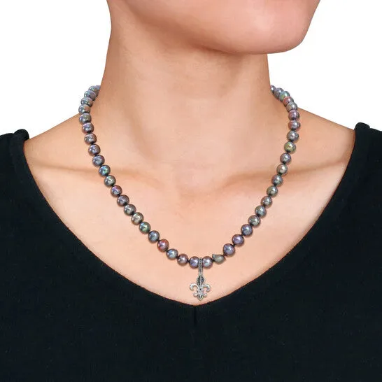 JMS always Necklaces Original Amour 775mm Cultured Freshwater Pearl and Black Diamond Accent Necklace with Large Lobster Clasp in Yellow Black Plated Sterling Silver JMS always Necklaces Original Amour 775mm Cultured Freshwater Pearl and Black Diamond Accent Necklace with Large Lobster Clasp in Yellow Black Plated Sterling Silver