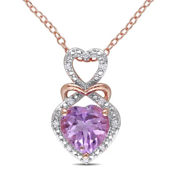 JMS always Original AMOUR Diamond and Rose De France Triple Heart Halo Pendant with Chain In 2Tone Rose and White Sterling Silver Necklaces JMS always Original AMOUR Diamond and Rose De France Triple Heart Halo Pendant with Chain In 2Tone Rose and White Sterling Silver Necklaces