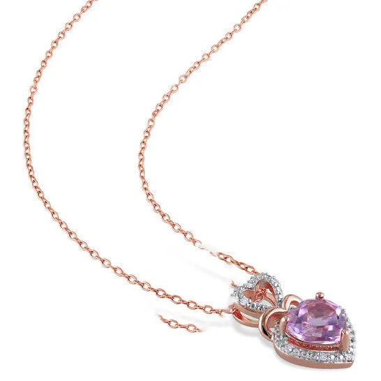 JMS always Original AMOUR Diamond and Rose De France Triple Heart Halo Pendant with Chain In 2Tone Rose and White Sterling Silver Necklaces JMS always Original AMOUR Diamond and Rose De France Triple Heart Halo Pendant with Chain In 2Tone Rose and White Sterling Silver Necklaces