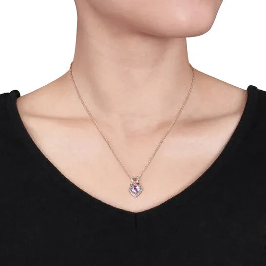 JMS always Original AMOUR Diamond and Rose De France Triple Heart Halo Pendant with Chain In 2Tone Rose and White Sterling Silver Necklaces JMS always Original AMOUR Diamond and Rose De France Triple Heart Halo Pendant with Chain In 2Tone Rose and White Sterling Silver Necklaces