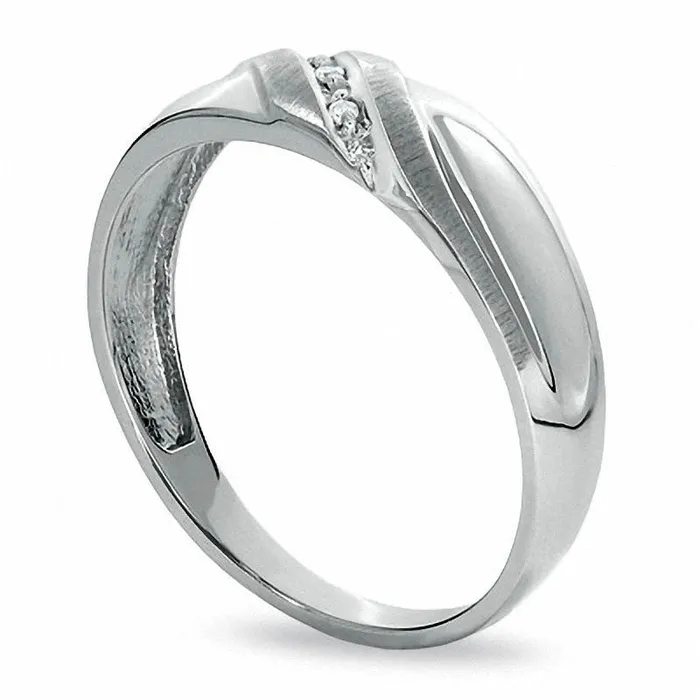 Mens Natural Diamond Accent Slant Wedding Band in Solid 10K White Gold Goldia Rings