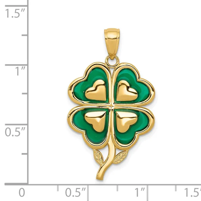 Necklaces 14k Yellow Gold 4Leaf Clover Pendant with Enameled Tips Pendant Goldia