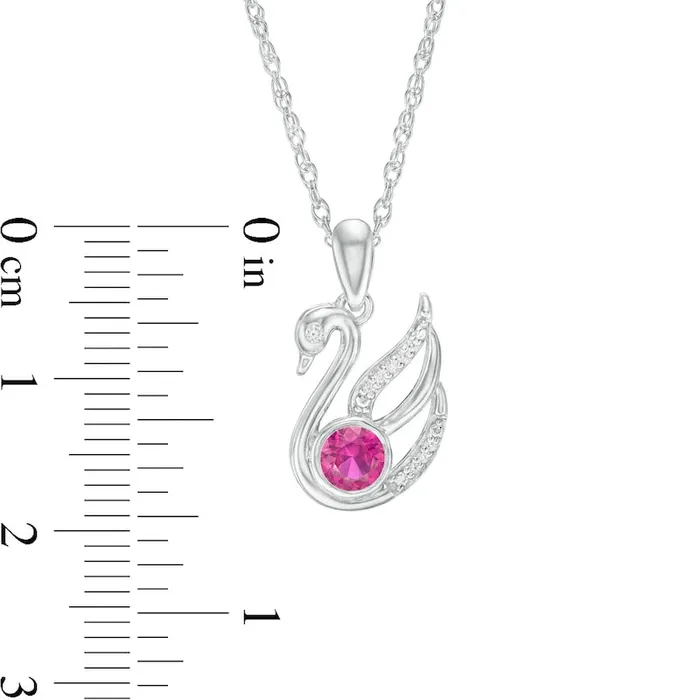 Necklaces 40mm LabCreated Ruby and Diamond Accent Swan Pendant in Sterling Silver Goldia