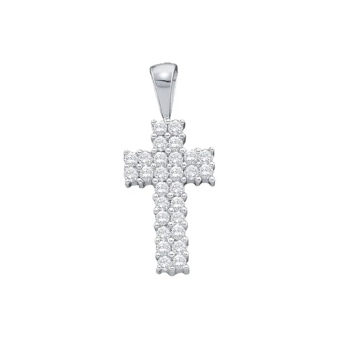 Necklaces gndatlanta 14k White Gold Round Diamond Simple Cross Religious Pendant 14 Cttw