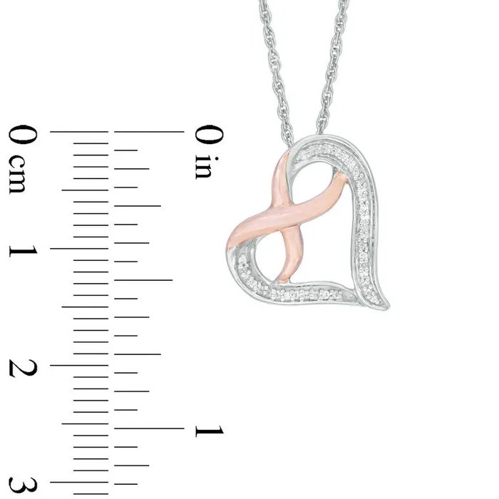 Necklaces Goldia 007 CT TW Natural Diamond Infinity Heart Pendant in Sterling Silver and 10K Rose Gold