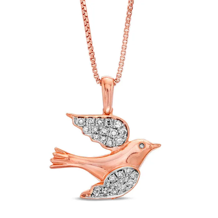 Necklaces Goldia 017 CT TW Natural Diamond Dove Pendant in Sterling Silver with 18K Rose Gold Plate