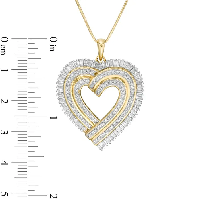 Necklaces Goldia 125 CT TW Natural Diamond Layered Ribbon Heart Pendant in Sterling Silver with 14K Gold Plate