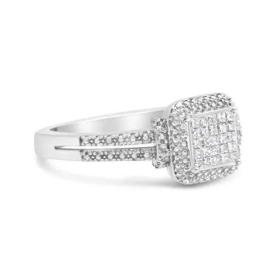 Original Haus of Brilliance 925 Sterling Silver 14 Cttw Princesscut Diamond Composite Ring with Beaded Halo HI Color SI1SI2 Clarity JMS always Rings Original Haus of Brilliance 925 Sterling Silver 14 Cttw Princesscut Diamond Composite Ring with Beaded Halo HI Color SI1SI2 Clarity JMS always Rings