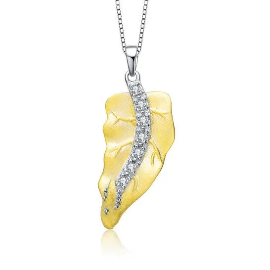 Original Megan Walford Gold Over Sterling Silver Round Cubic Zirconia Leaf Pendant Necklace JMS always Necklaces Original Megan Walford Gold Over Sterling Silver Round Cubic Zirconia Leaf Pendant Necklace JMS always Necklaces