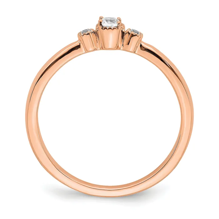 Rings 010ct CZ Solid Real 14k Rose Polish Petite Beaded Edge Round Complete Dia Ring Goldia